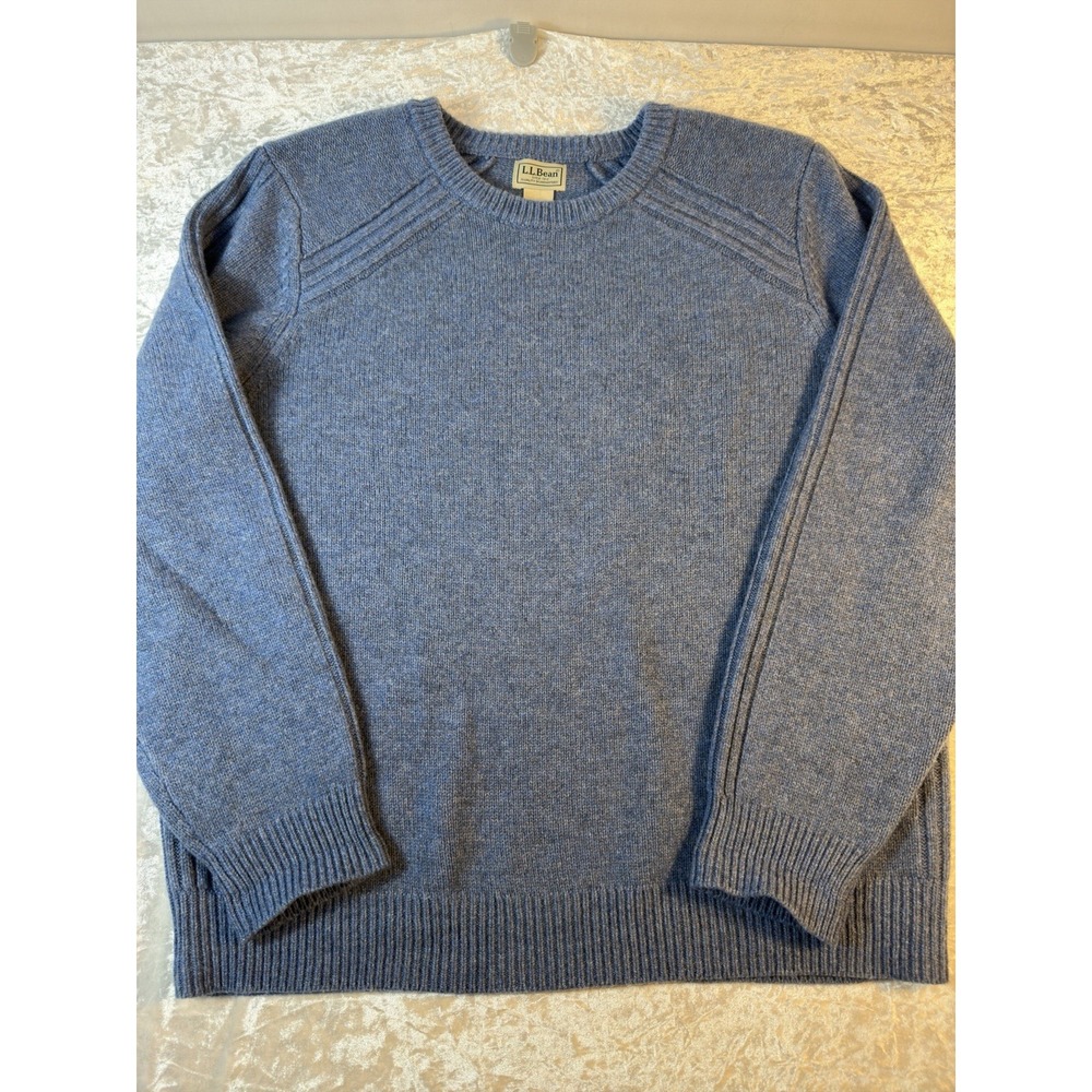 L.L.Bean Mens Large Merino Wool Sweater Blue Crewneck Pullover L Regular